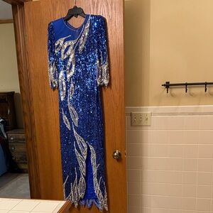 Dazzling Blue Sequin Long Sleeve Dress